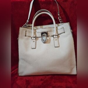 Michael Kors Large Hamilton Leather Vanilla/White Satchel